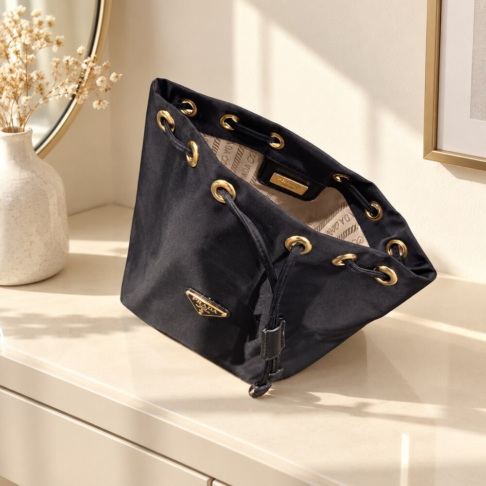 Prada Black Drawstring Makeup Bag | Everyday Cosmetic Storage - Picture 2 of 6
